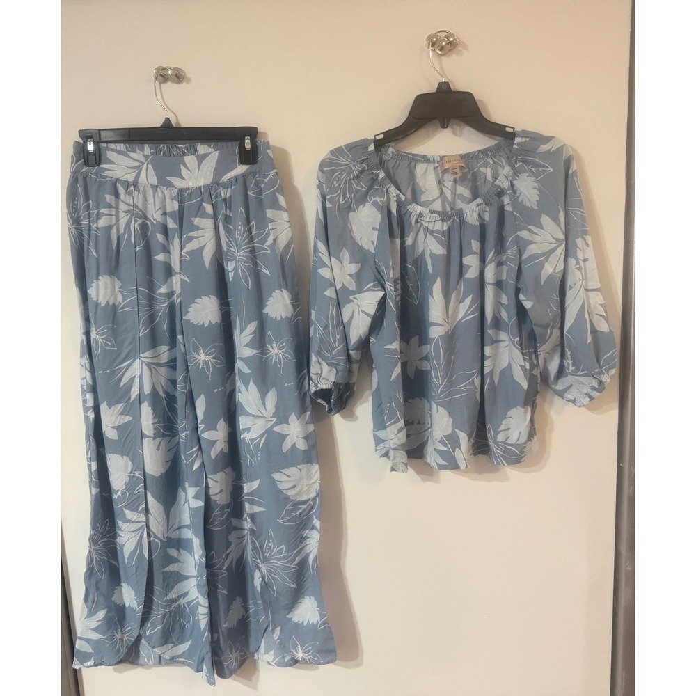 Philosophy Republic Clothing Blue Floral 2 Piece Set Top & Wide Leg Pants XS